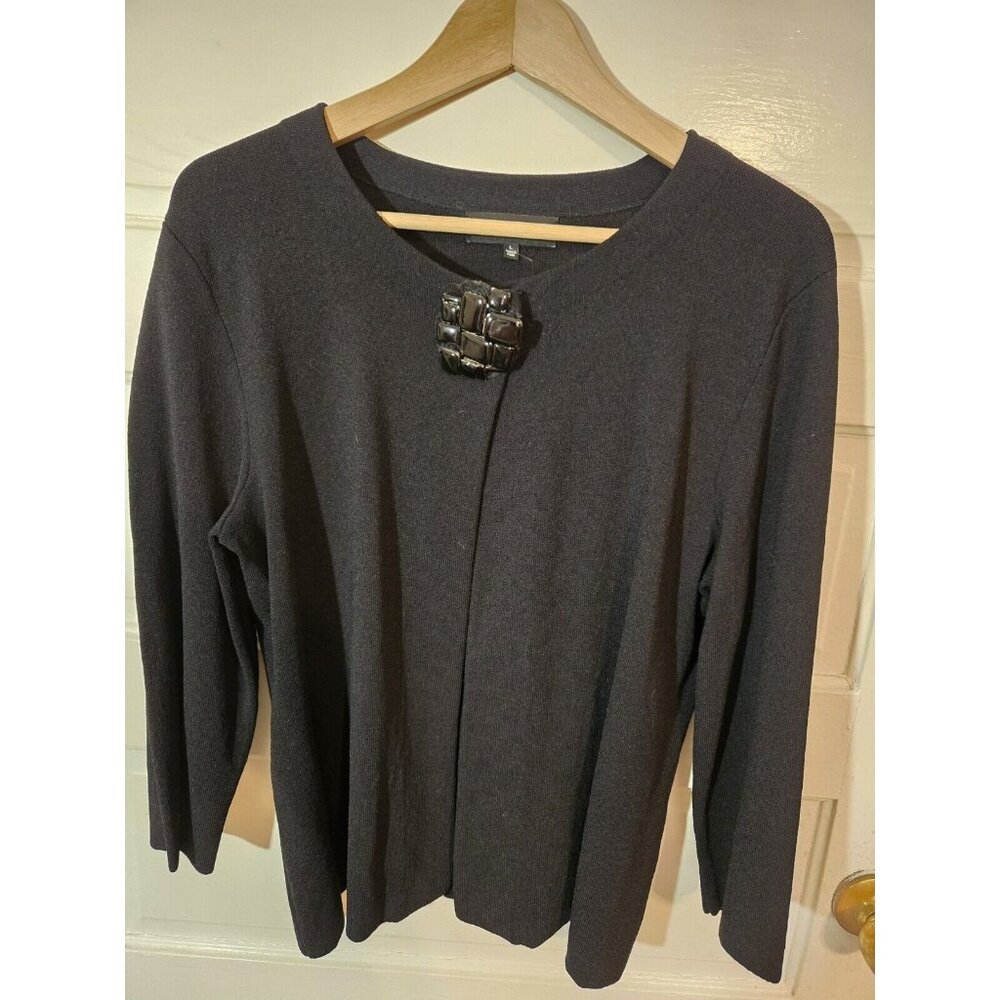 Jones New York Collection Black Open Cardigan 1 Button With Brooch Closure Sz L